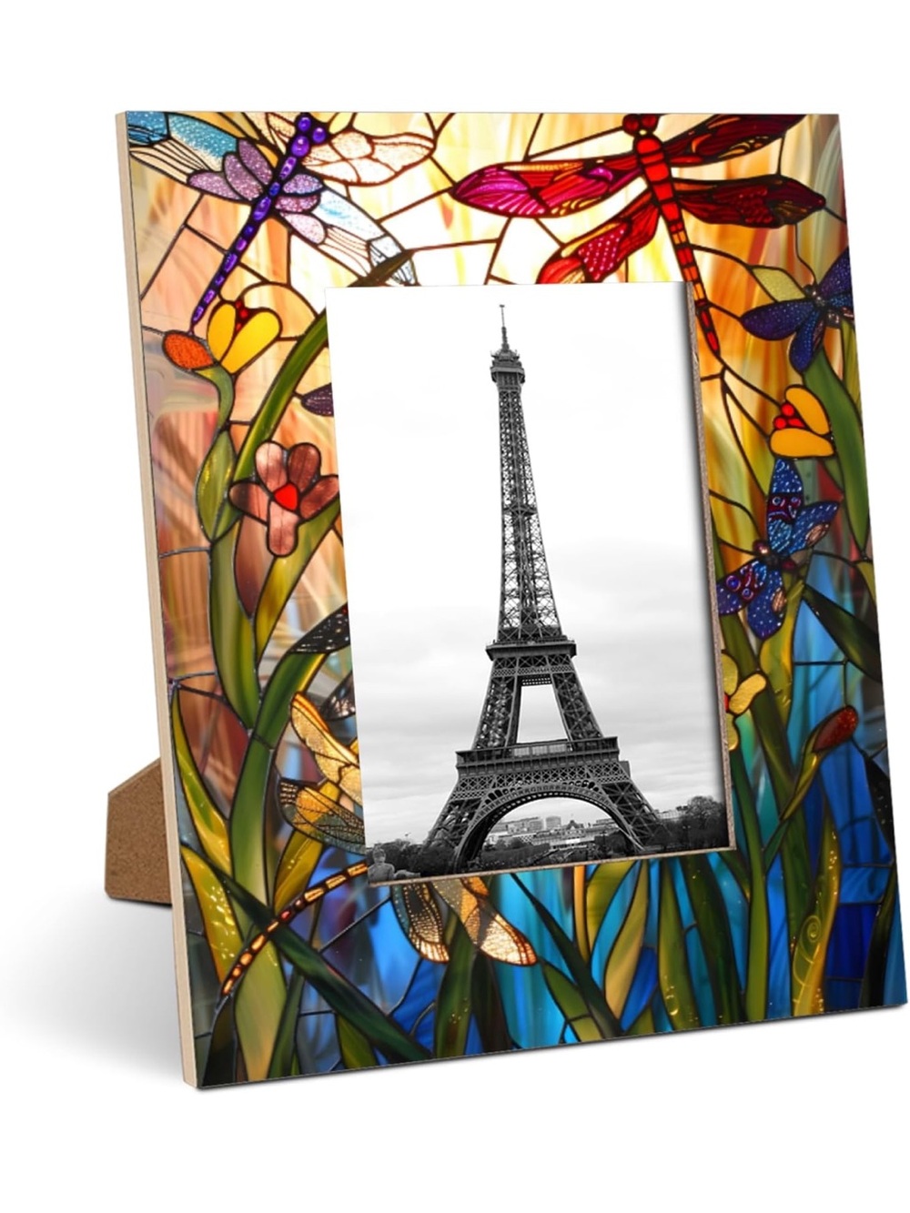 Dragonfly Flower 8x10 Picture Frame, Stained Glass Wood Photo Frame 532/Lb-2:v